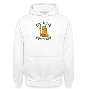 Katzenhaaren ist es egal - Unisex Hoodie - Weiß - Vorne - AI Model Male 185 dark (185cm) & AI Model Female 172 dark (172cm)