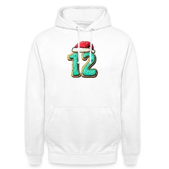 12 Zahl Keks Weihnachten - Unisex Hoodie - Weiß - Vorne - AI Model Male 185 dark (185cm) & AI Model Female 172 dark (172cm)