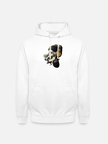 Headphone Skull with Flower - Unisex Hoodie - white