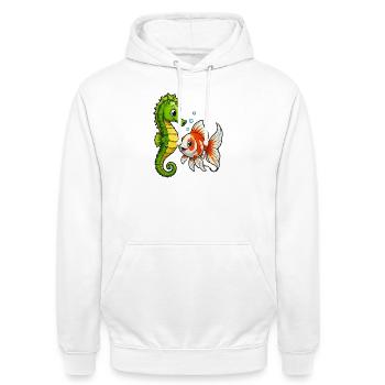 Poisson rouge hippocampe des Amis sous-marins - Sweat-shirt à capuche unisexe - blanc - Devant - AI Model Male 185 dark (185cm) & AI Model Female 172 dark (172cm)