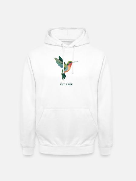 FEEL FREE – Bunter Kolibri Vogel - Unisex Hoodie - Weiß