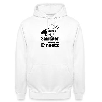 Super Sanitäter Geschenk - Unisex Hoodie - Weiß - Vorne - AI Model Male 185 dark (185cm) & AI Model Female 172 dark (172cm)