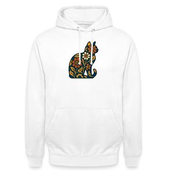 Floral cat silhouette in warmth - Unisex Hoodie - white - Front - AI Model Male 185 dark (185cm) & AI Model Female 172 dark (172cm)