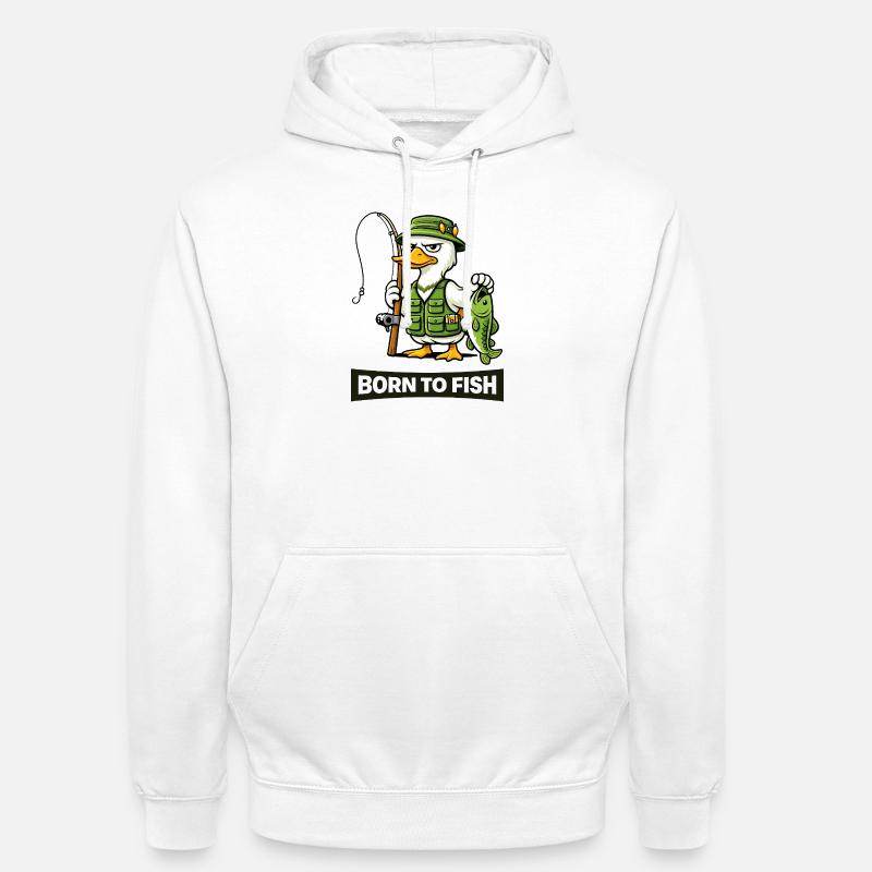 Né de pêcheur au canard pêcheur - Sweat-shirt à capuche unisexe - blanc