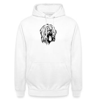 Briard Kopf - Unisex Hoodie - Weiß - Vorne - AI Model Male 185 dark (185cm) & AI Model Female 172 dark (172cm)