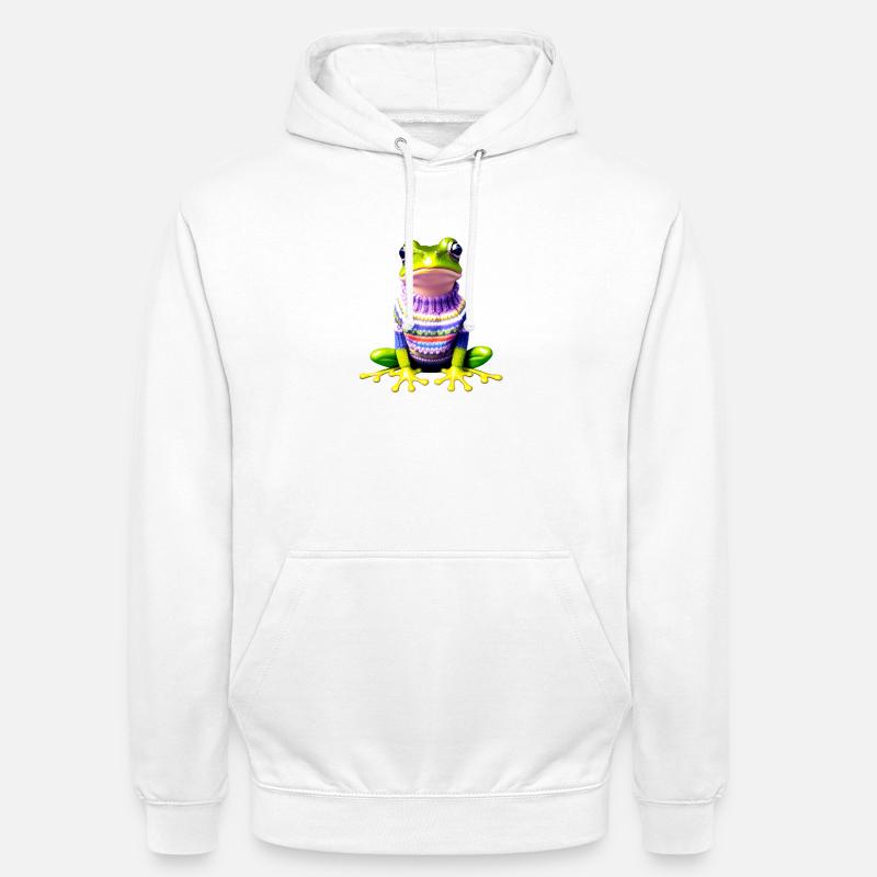 Kleiner Regenbogenfrosch mit Norweger-Pullover - Unisex Hoodie - Weiß