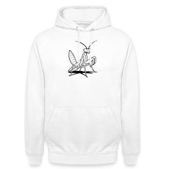 Gottesanbeterin - Unisex Hoodie - Weiß - Vorne - AI Model Male 185 dark (185cm) & AI Model Female 172 dark (172cm)