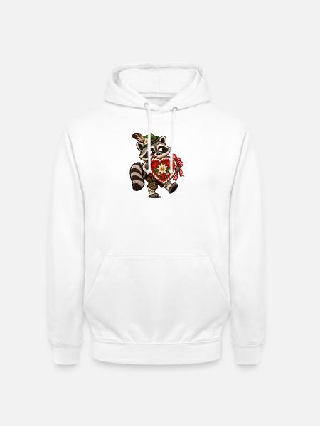 Waschbär mit Lebkuchenherz - Unisex Hoodie - Weiß