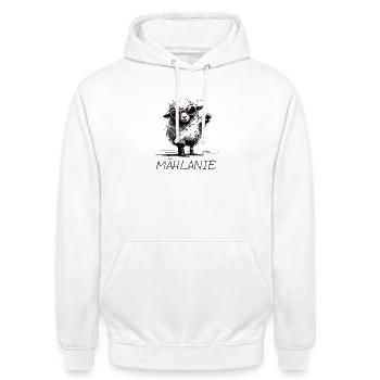 mählanie melanie meli melli schaf name lustig2 - Unisex Hoodie - Weiß - Vorne - AI Model Male 185 dark (185cm) & AI Model Female 172 dark (172cm)