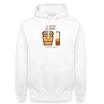 Coffee Loading Pixel Art - Morgenstart mit Charme - Unisex Hoodie - Weiß - Vorne - AI Model Male 185 dark (185cm) & AI Model Female 172 dark (172cm)