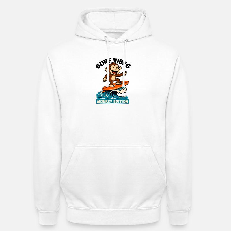 Surf Vibes, Monkey Edition. Glücklicher Surfaffe - Unisex Hoodie - Weiß