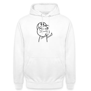 FU Meme mit Basecap (Farbe änderbar) - Unisex Hoodie - Weiß - Vorne - AI Model Male 185 dark (185cm) & AI Model Female 172 dark (172cm)