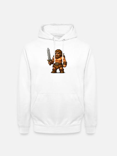 Pixel Barbar mit Schwert - Unisex Hoodie - Weiß