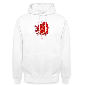 Grenade rouge sang Graffiti avec pépins - Sweat-shirt à capuche unisexe - blanc - Devant - AI Model Male 185 dark (185cm) & AI Model Female 172 dark (172cm)