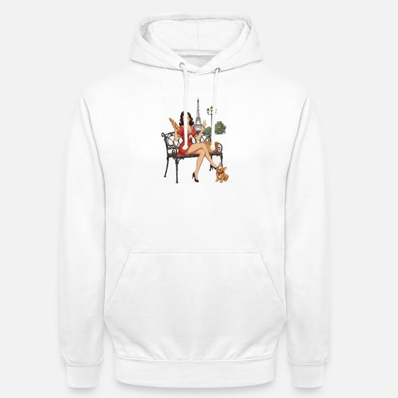 Pin-up de Paris sur le banc - Sweat-shirt à capuche unisexe - blanc