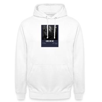 LevelUp Retro Gamer Tee - Unisex Hoodie - Weiß - Vorne - AI Model Male 185 dark (185cm) & AI Model Female 172 dark (172cm)