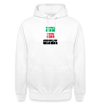 PRAY FOR GWADA - Unisex Hoodie - white - Front - AI Model Male 185 dark (185cm) & AI Model Female 172 dark (172cm)