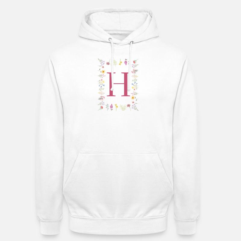 Florale Initialen "H", Buchstaben Monogramm - Unisex Hoodie - Weiß