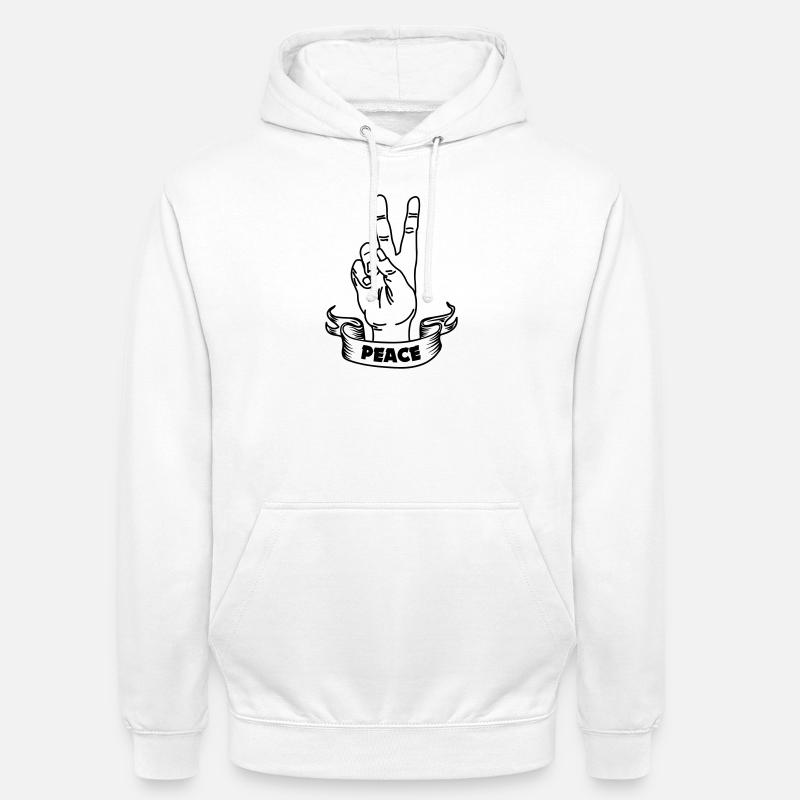Handgeste Frieden und Textbanner - Unisex Hoodie - Weiß