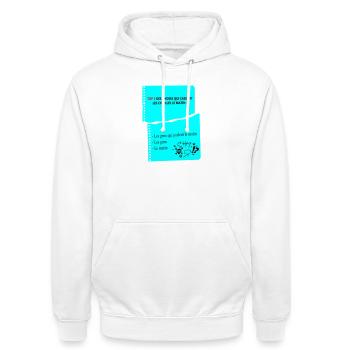 Citation Humoristique Matinales d'un râleur - Sweat-shirt à capuche unisexe - blanc - Devant - AI Model Male 185 dark (185cm) & AI Model Female 172 dark (172cm)
