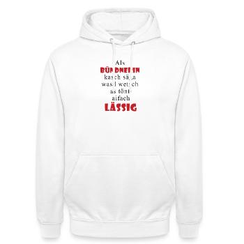 Graubünden casual saying - Unisex Hoodie - white - Front - AI Model Male 185 dark (185cm) & AI Model Female 172 dark (172cm)