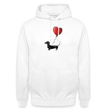Herzballon Dackel Illustration - Unisex Hoodie - Weiß - Vorne - AI Model Male 185 dark (185cm) & AI Model Female 172 dark (172cm)