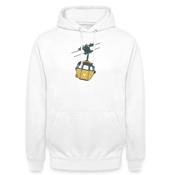 Cable Car Gondola - Yellow Heart - Unisex Hoodie - white - Front - AI Model Male 185 dark (185cm) & AI Model Female 172 dark (172cm)