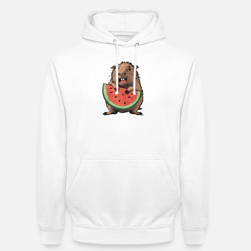 Capybara mangeant de la pastèque - Sweat-shirt à capuche unisexe - blanc