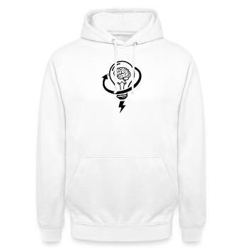 Cerveau et lampe – séance de brainstorming - Sweat-shirt à capuche unisexe - blanc - Devant - AI Model Male 185 dark (185cm) & AI Model Female 172 dark (172cm)