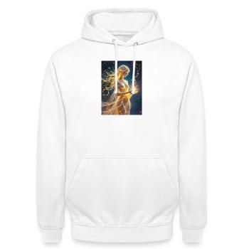 Interstellar maiden formed from starlight  - Unisex Hoodie - white - Front - AI Model Male 185 dark (185cm) & AI Model Female 172 dark (172cm)