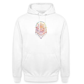 Macramé pendant with ornate knot patterns - Unisex Hoodie - white - Front - AI Model Male 185 dark (185cm) & AI Model Female 172 dark (172cm)