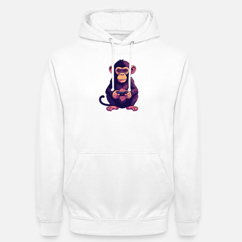 Monkey on controller playing console gaming - Unisex Hoodie - white