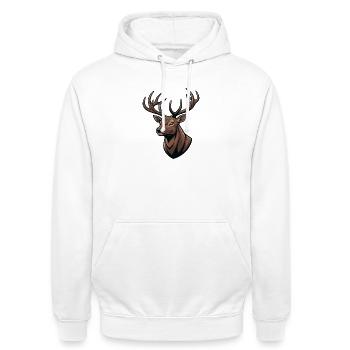 Majestätische Natur des kaiserlichen Hirsches - Unisex Hoodie - Weiß - Vorne - AI Model Male 185 dark (185cm) & AI Model Female 172 dark (172cm)