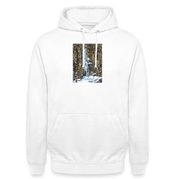 Cascade d'Islande - Sweat-shirt à capuche unisexe - blanc - Devant - AI Model Male 185 dark (185cm) & AI Model Female 172 dark (172cm)