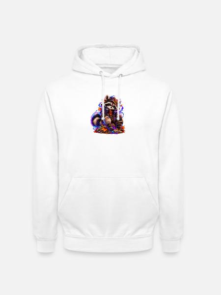 Neon-Waschbär mit Herbstlaub - Unisex Hoodie - Weiß