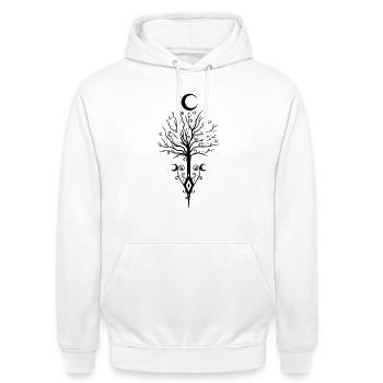 Baum Mond Nacht Sterne Mondbaum - Unisex Hoodie - Weiß - Vorne - AI Model Male 185 dark (185cm) & AI Model Female 172 dark (172cm)