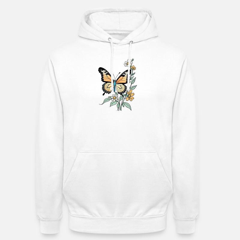 Papillon Avec Des Fleurs, Papillon - Sweat-shirt à capuche unisexe - blanc