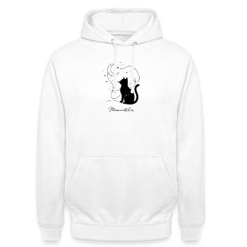 Moonwatcher Cat Silhouette Night - Unisex Hoodie - white - Front - AI Model Male 185 dark (185cm) & AI Model Female 172 dark (172cm)