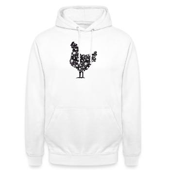 Fans de poulet - Coq - Coq - Poulet fleur - Bio - Sweat-shirt à capuche unisexe - blanc - Devant - AI Model Male 185 dark (185cm) & AI Model Female 172 dark (172cm)