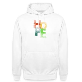 Hope in Colored Rays - Unisex Hoodie - white - Front - AI Model Male 185 dark (185cm) & AI Model Female 172 dark (172cm)