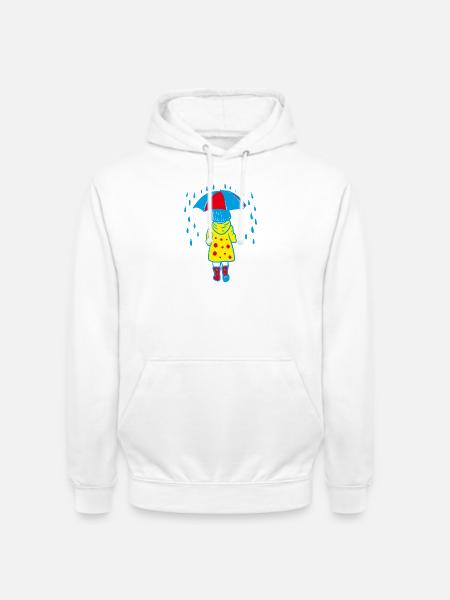 Kind mit Regenschirm im Regen - Unisex Hoodie - Weiß