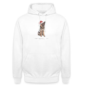 Bonnet de Noël berger allemand - Sweat-shirt à capuche unisexe - blanc - Devant - AI Model Male 185 dark (185cm) & AI Model Female 172 dark (172cm)