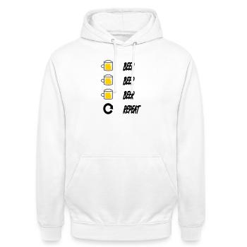 Bière, bière, répétition - Sweat-shirt à capuche unisexe - blanc - Devant - AI Model Male 185 dark (185cm) & AI Model Female 172 dark (172cm)