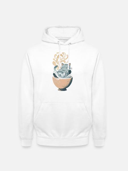 Gemütliche Katze Teetasse - Unisex Hoodie - Weiß