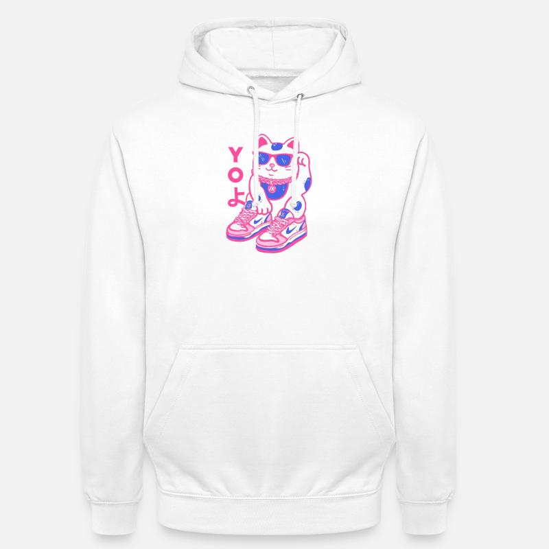 Neon Maneki Sneaker Chat - Sweat-shirt à capuche unisexe - blanc