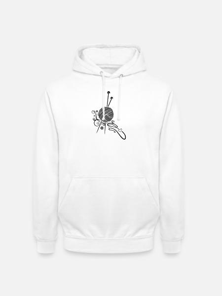 Knitting needles with wool and flowers. - Unisex Hoodie - white