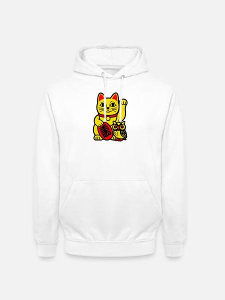 Lucky cat with little owl - Unisex Hoodie - white