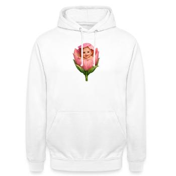 Baby in Pink Peony Bloom - Unisex Hoodie - white - Front - AI Model Male 185 dark (185cm) & AI Model Female 172 dark (172cm)
