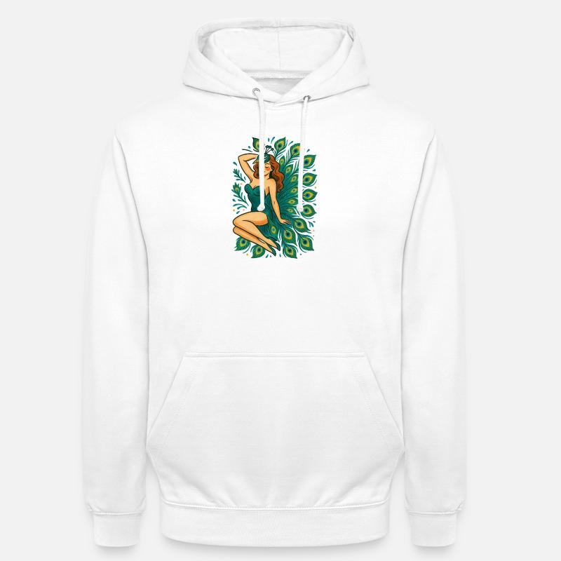 Déesse paon aux plumes sarcelle - Sweat-shirt à capuche unisexe - blanc