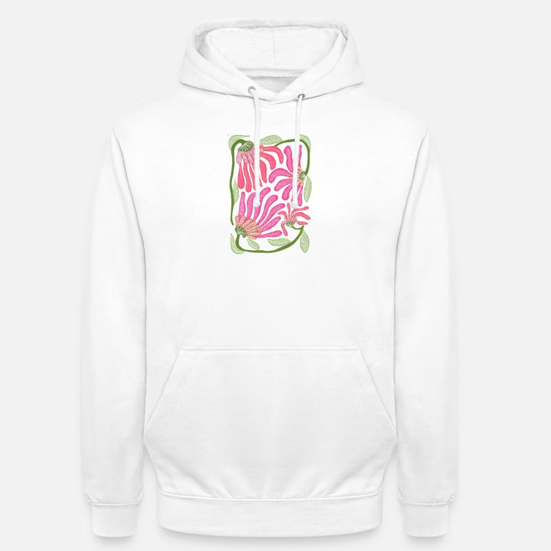 Pink Boho Floral Hand Drawn Design - Unisex Hoodie - white